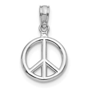 14k White Gold 10mm Polished 3D Peace Sign Pendant